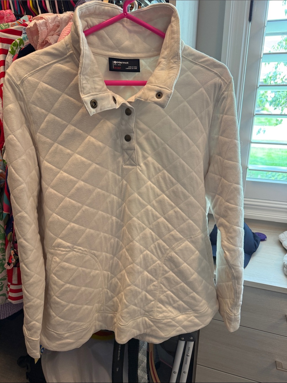Marmot Cream Quilted Snap Pullover